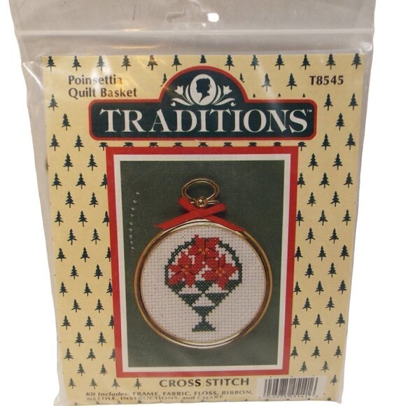 Traditions Counted Cross Stitch Kits –2 Pack- SLEDDING TEDDY & POINSETTA Set - Picture 9 of 11